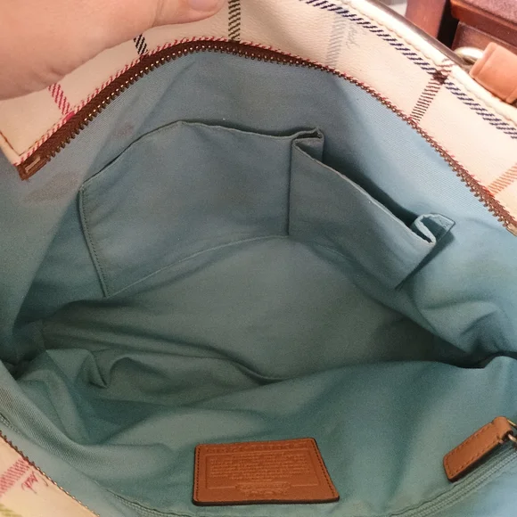 Coach Heritage Blue Stripe Tattersal Zip Tote - Picture 7 of 7
